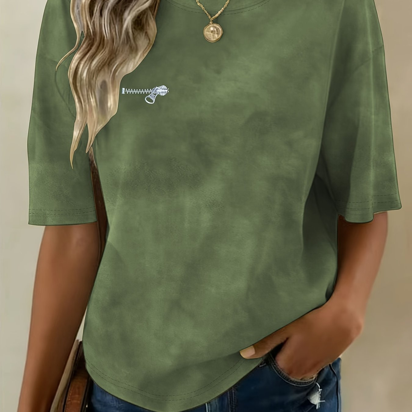 TEMU European And Versatile Women's T-shirt, Round Neck Tie-dye Design, Soft And Comfortable Commuter Top, Printed Design â Not Textured Pattern