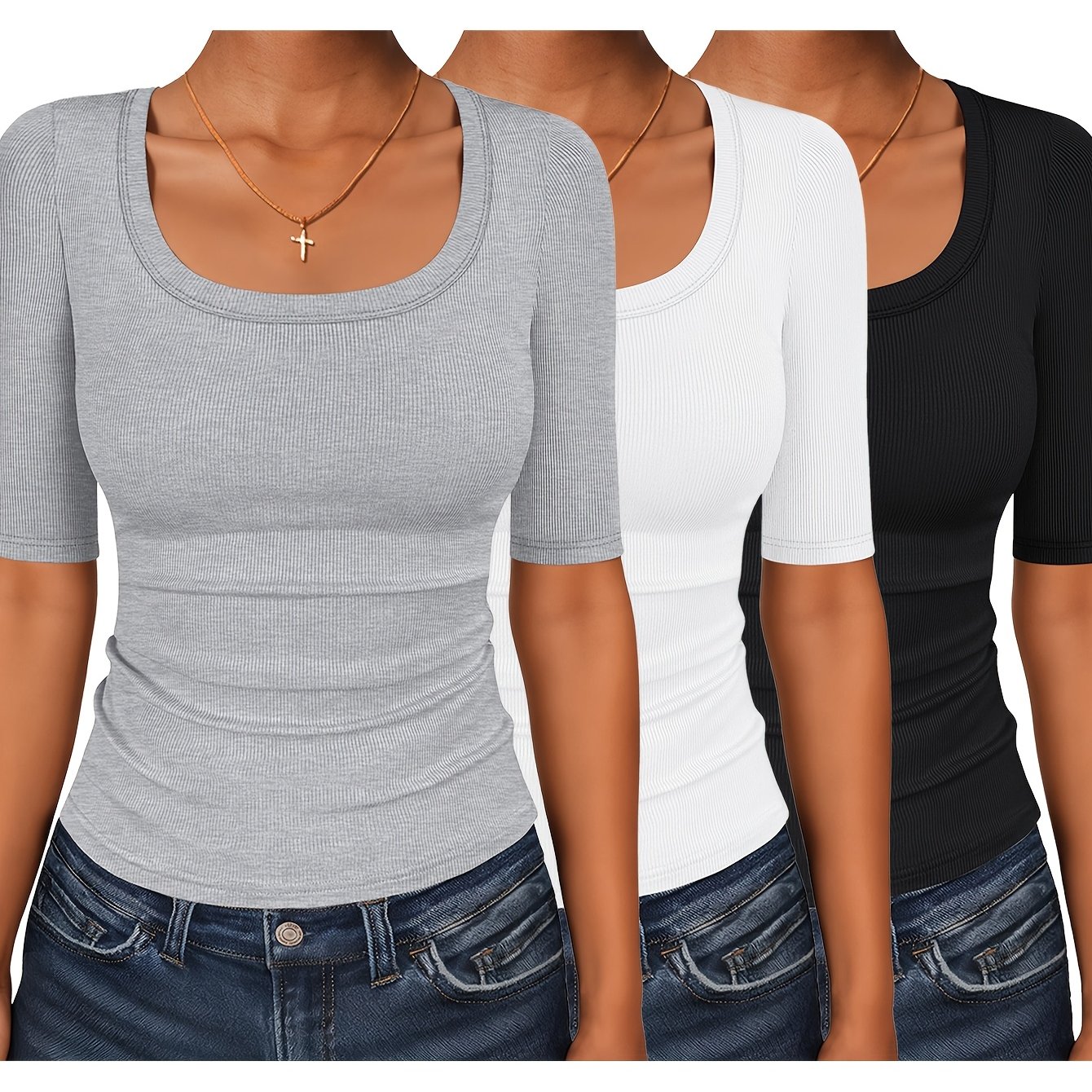 TEMU -piece Set For Women Featuring A Stylish Short-sleeve Top With A Round Neckline, A Fitted -shirt, And A Comfortable Mid-sleeve Pullover