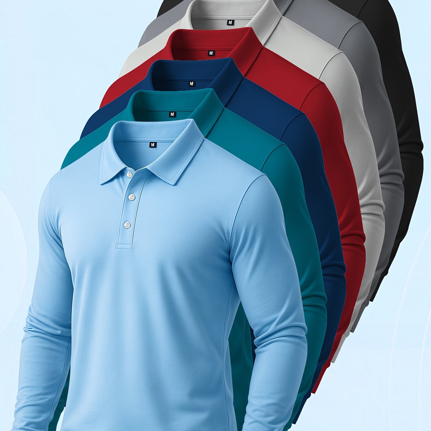 TEMU 7pcs Men' Color Long Sleeved Shirt Shirt, Fashionable Solid Color Golf Shirt, Spring And Autumn Slightly Elastic Moisture Wicking Top, Suitable