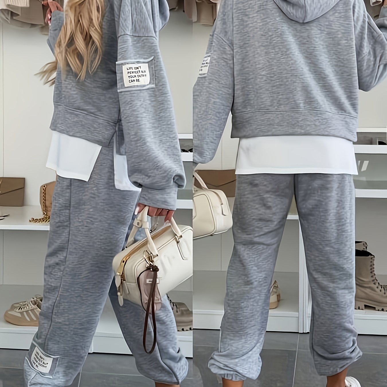 TEMU Conjunto de Sudadera con Capucha y Pantalón para Mujer, Estilo Casual y Moderno, Diseño Único en y Pantalones, Look , Forrado para