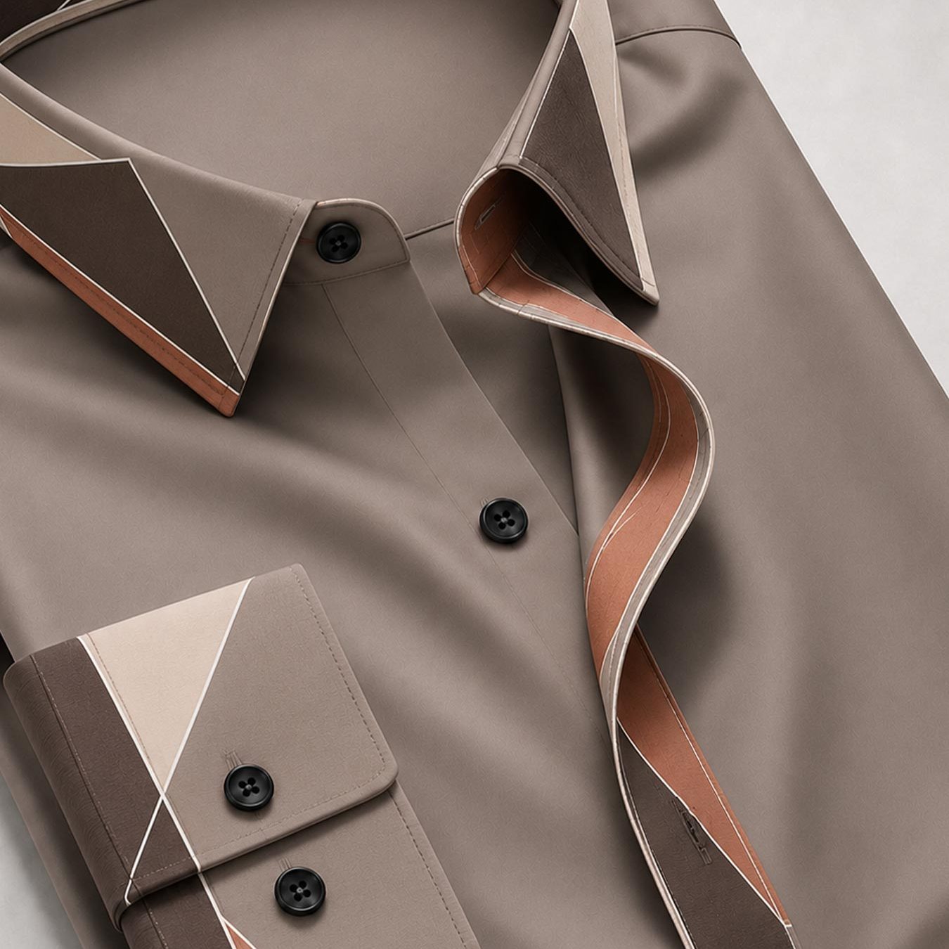 Men's Lapel Long Sleeve Shirt With Geometric Minimalist Pattern, Elegant Formal Design Perfect For Business Meetings And Sophisticated Evening Events