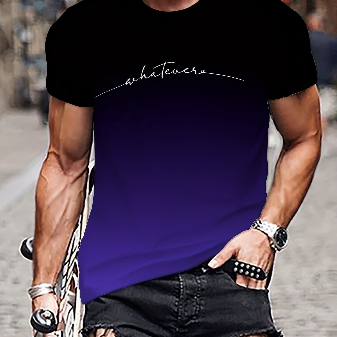 TEMU Summer Men's T-shirt English Letter Print, High-definition Pattern Fashion Casual Short Couple Matching, Plus Size