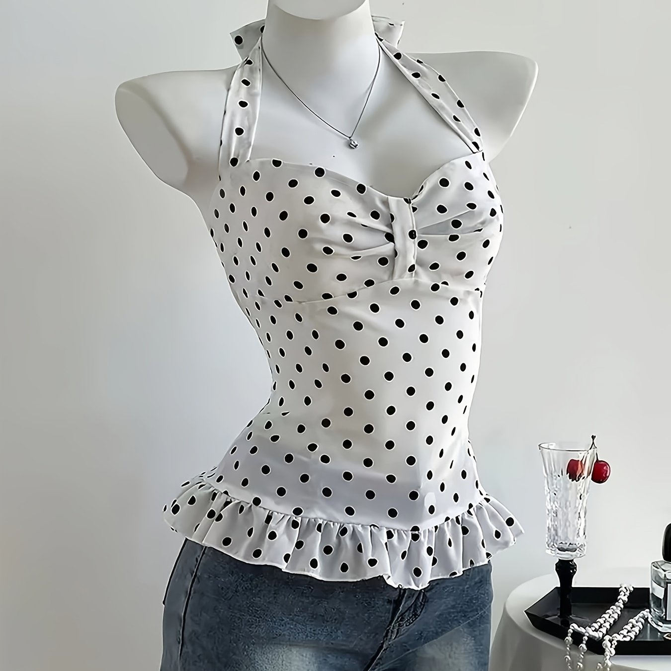 TEMU /summer Style, Women's Fashionable And Elegant Camisole With Polka Dot Print, Suitable For Daily Commutes And Work Settings, A Great Option For