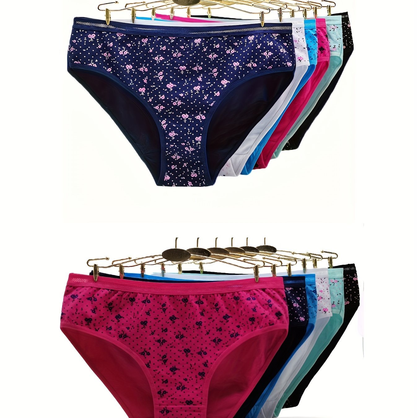 TEMU 12pcs Set Of Plus-size Hollow-out Printed Sexy Breathable Women's Panties (random Colors)