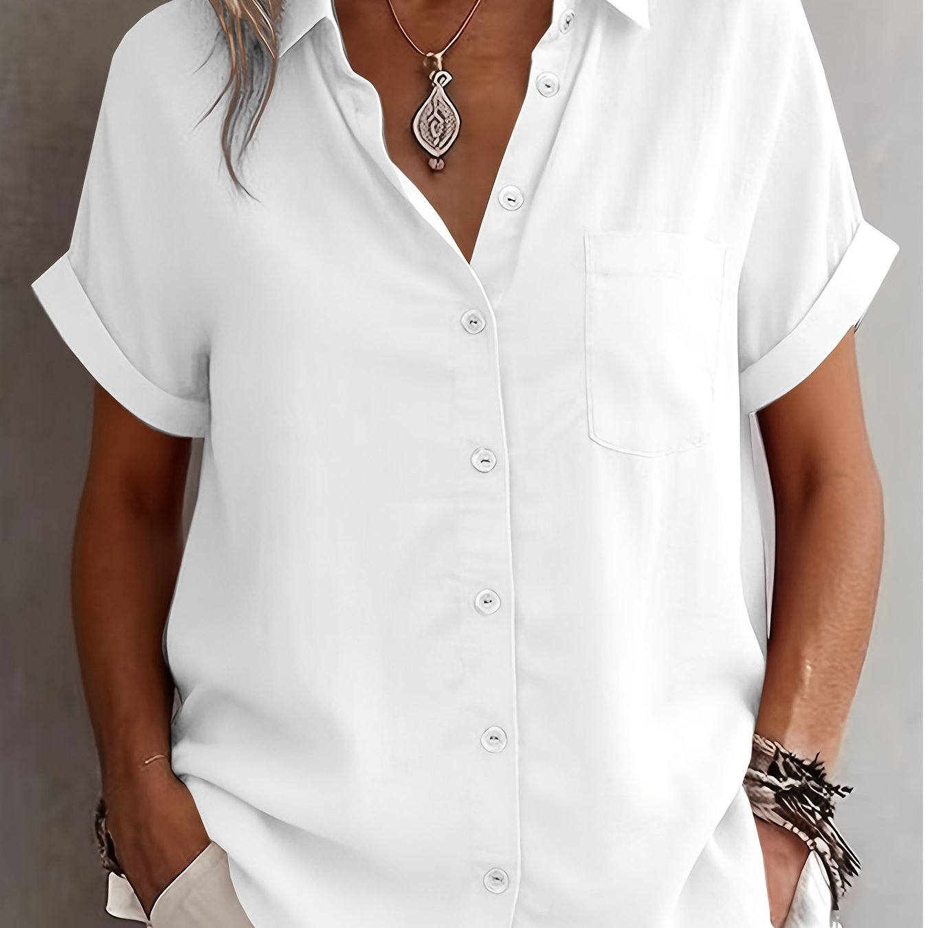 TEMU Plus Size Women's Short-sleeve Cardigan Shirt, Casual Versatile Blouse