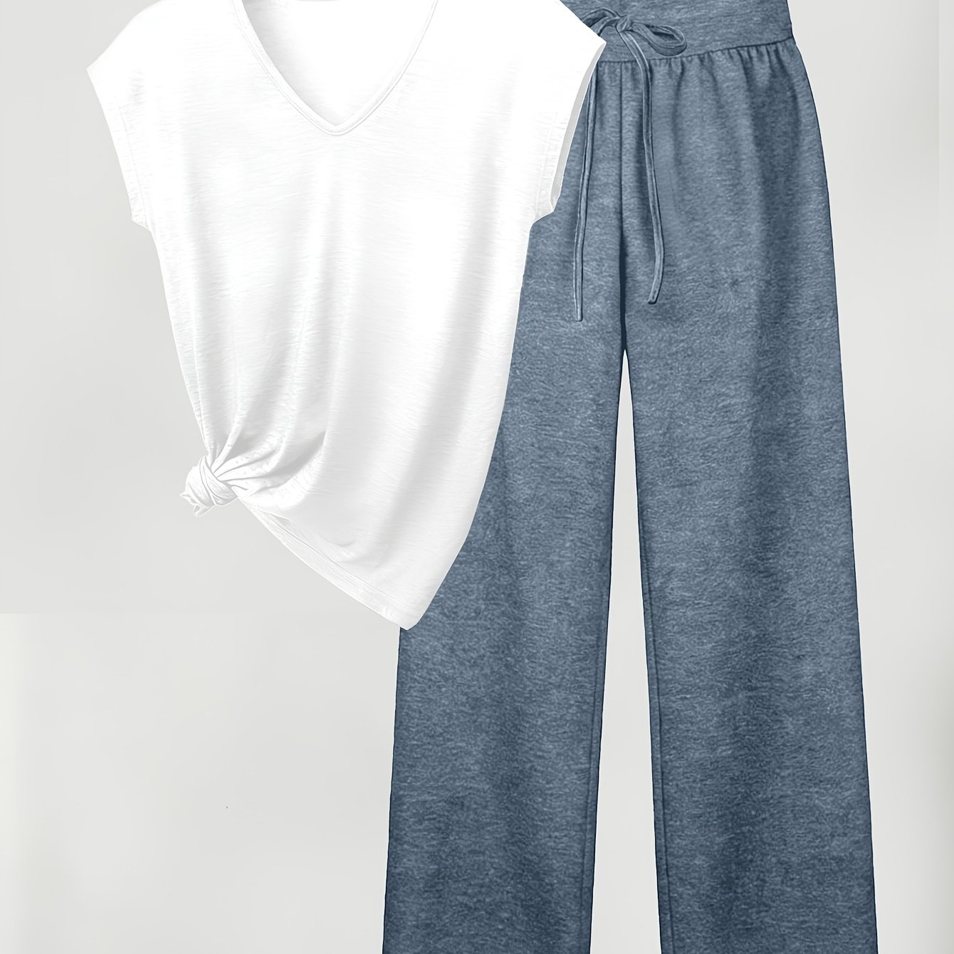 TEMU Completo da donna con T-shirt a maniche corte con scollo pantaloni lunghi a vita , pantaloni lunghi con coulisse, vestibilit� , tessuto elastico