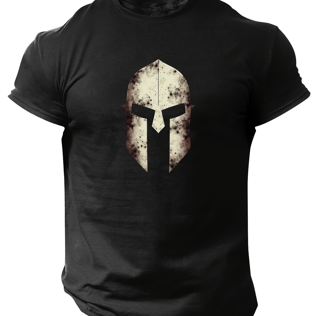 Distressed Spartan Helmet Graphic Spring And Summer Men's Short-sleeved T-shirts Printed Tops Summer T-shirts