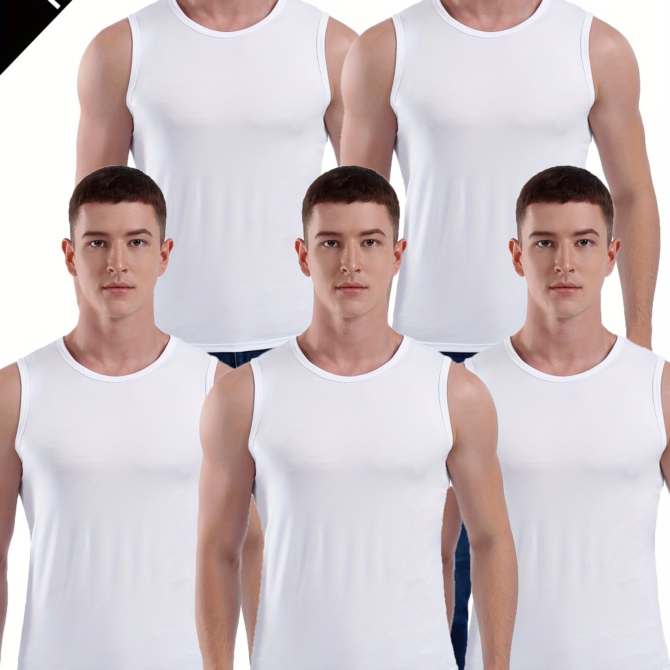 5pcs Men' Sleeveless T-shirts - Gym Shirts, Breathable Round Neck Sleeveless Tops For Bodybuilding, Training & Casual Wear, Solid Color Athletic Base Layers () - Bulk For Gym & Everyday Use