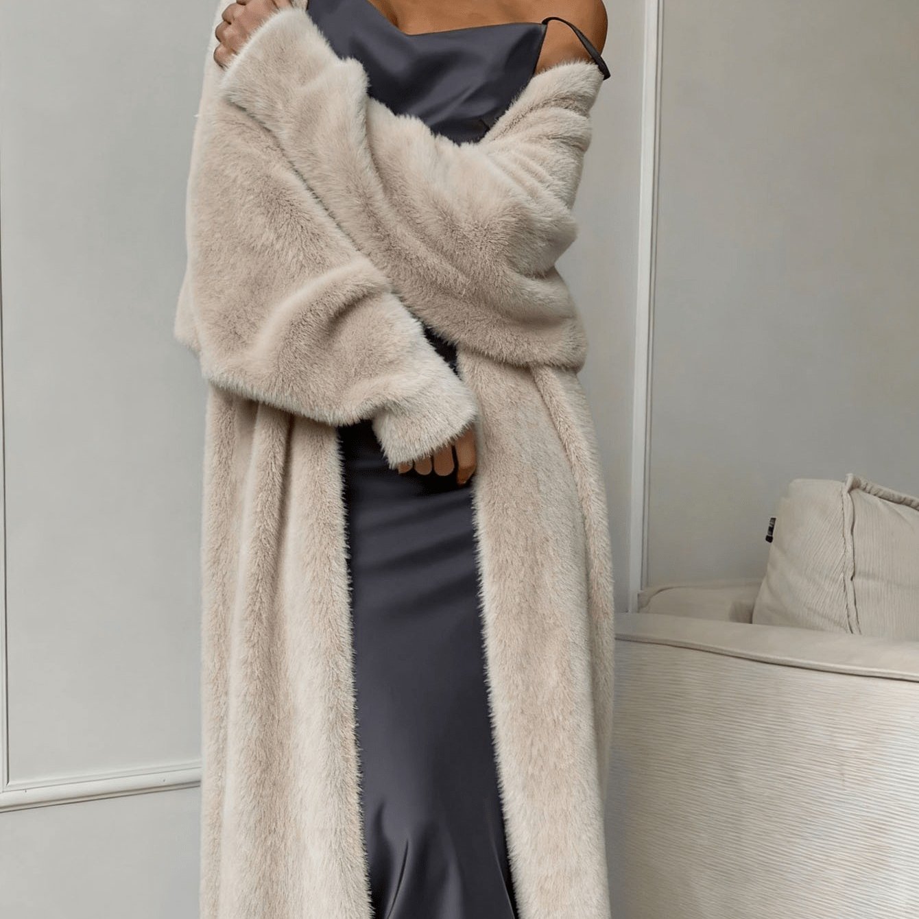TEMU White Cardigan For Women In Fall And Winter, Loose And Fluffy Long Style With Thick Fabric.