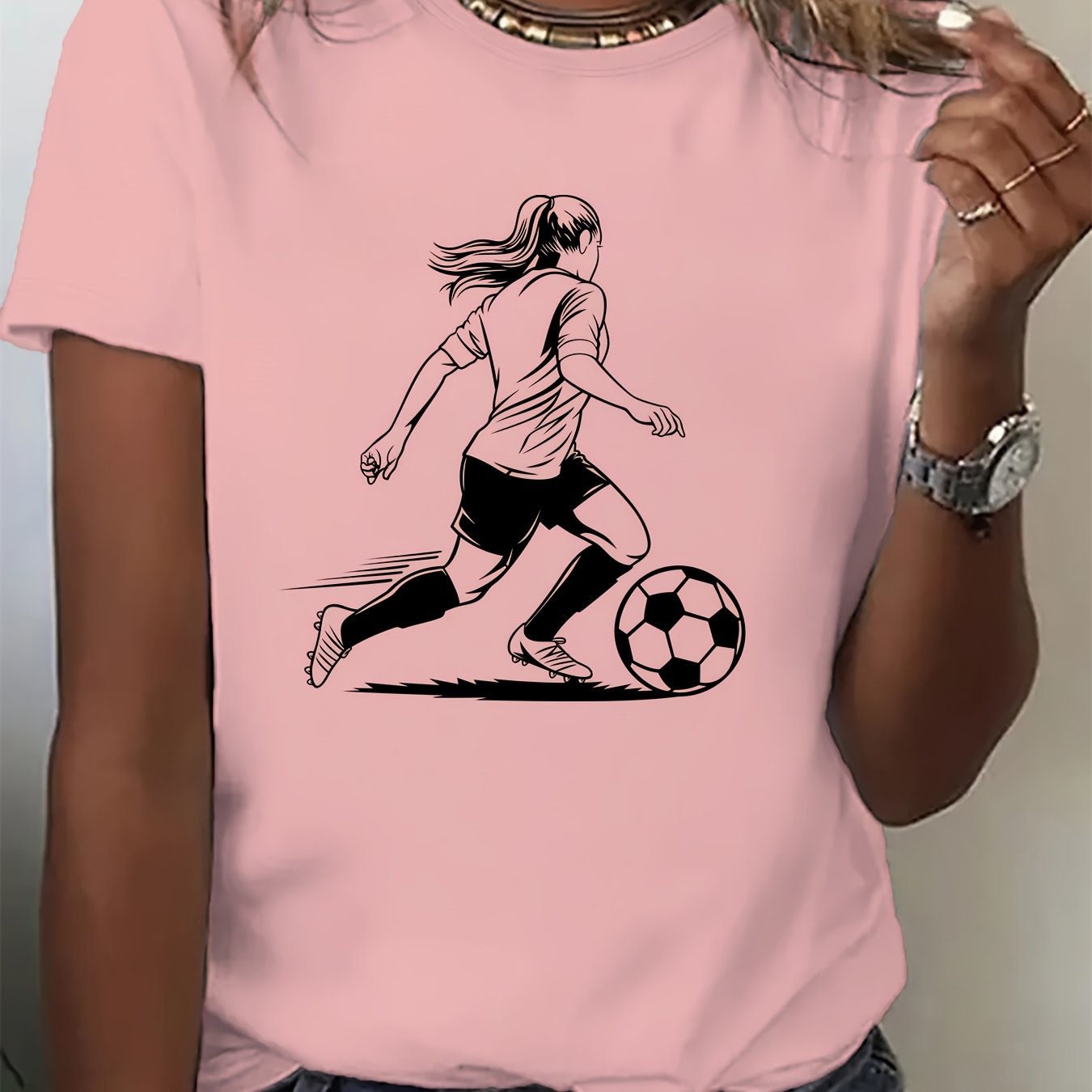 TEMU Running Field, The Football âwomen's Fashion Leisure T-shirt With Vibrant Sports âcomfortable Short-sleeve Top With A Round Neck For