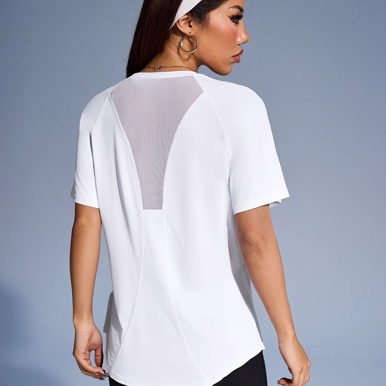 E-shop Solides, rundhalsiges, atmungsaktives Sport--Shirt aus Mesh, Kurzarm, für Golf, Tennis, Laufen, Fitness, Sport-T-Shirt, Damen Sportbekleidung