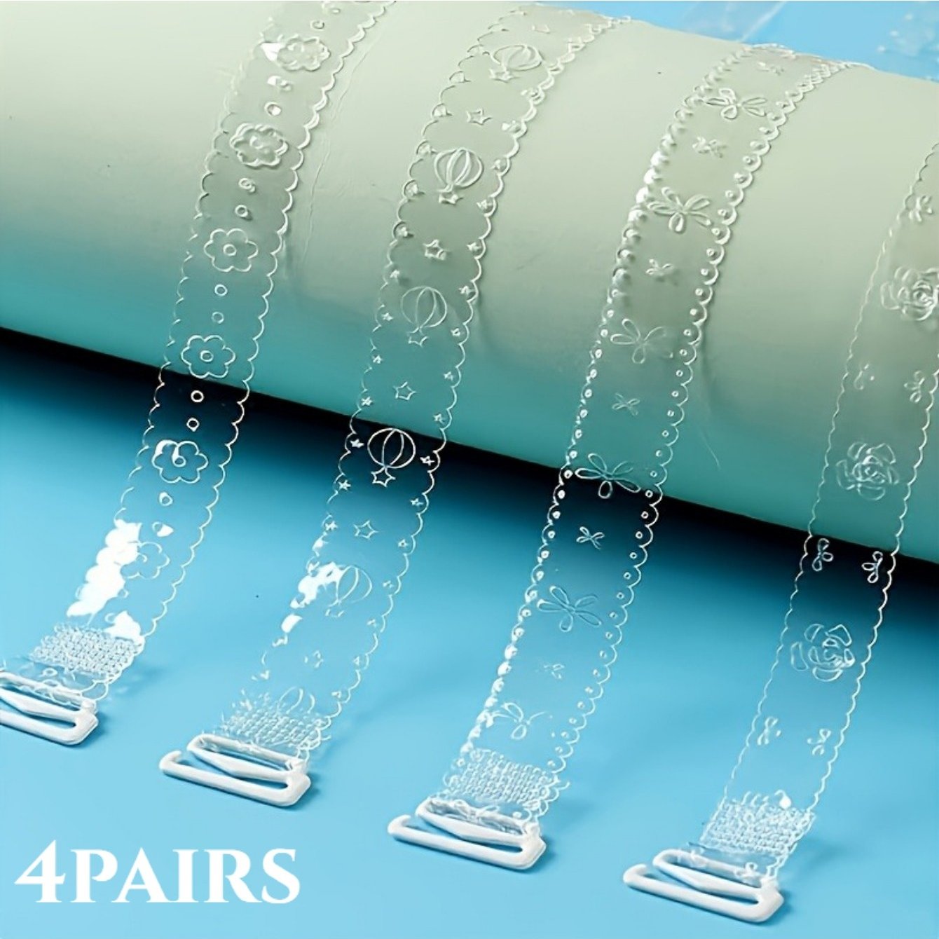 TEMU 4 Sets Of Floral Pattern Transparent Straps, Seamless Anti-slip Shoulder Pads, Underwear With Anti-slip Function, Invisible Seamless Spaghetti