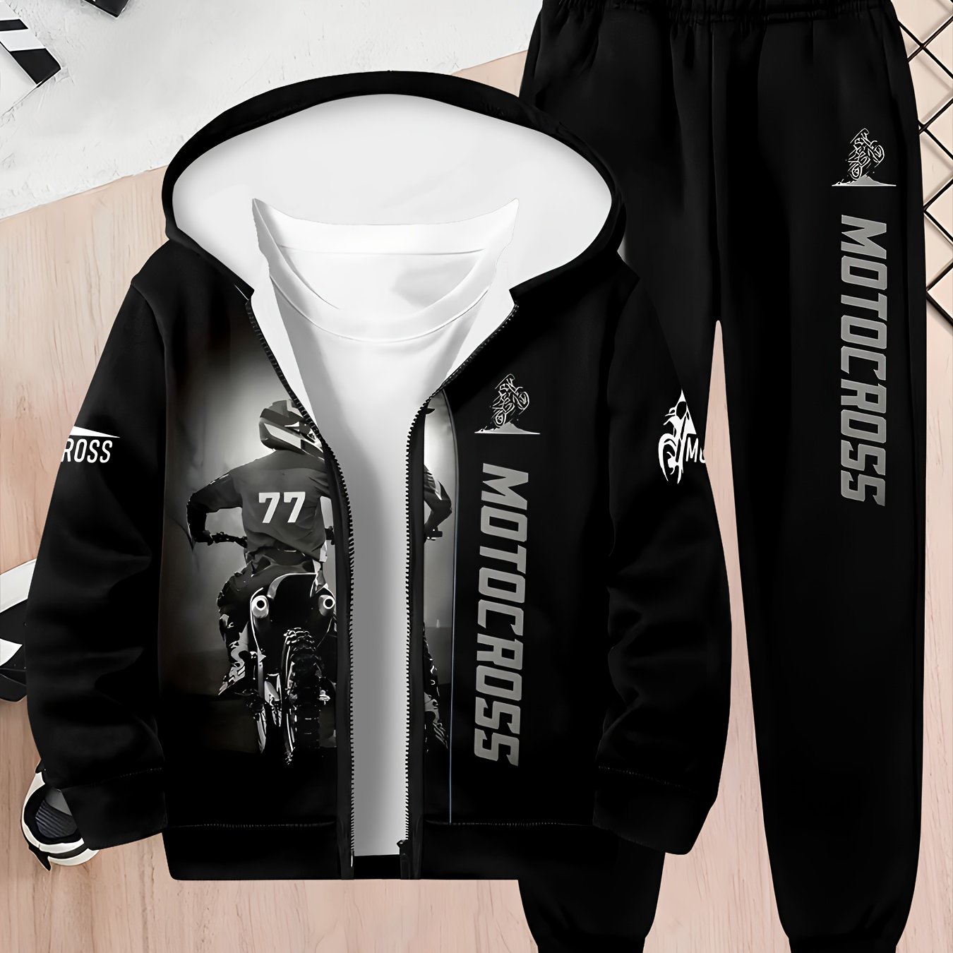 Image of 3d Print Cool Print Boys' Jacket And Trousers Suit For Autumn And Winter Hooded Zipper Cardigan And Trousers Fashion Daily Casual Long Sleeve Sportswear, For Outdoor, Halloween
