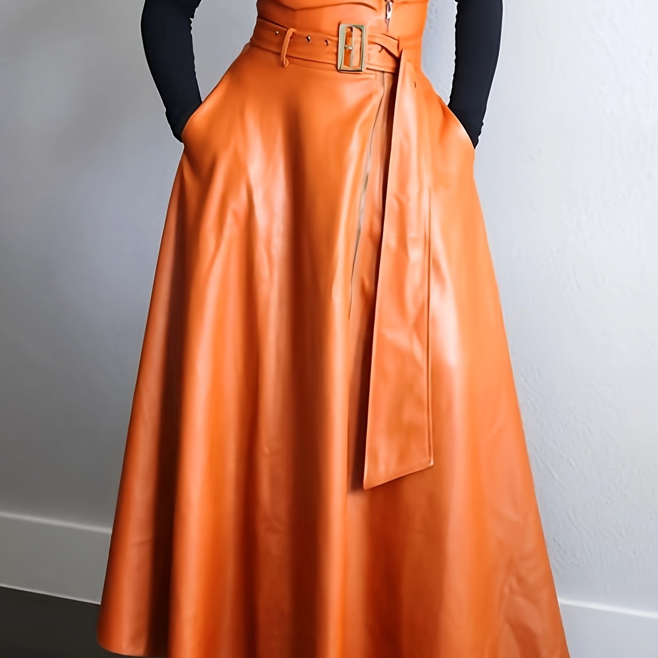 Pu Large Belt Synthetic Leather Skirt