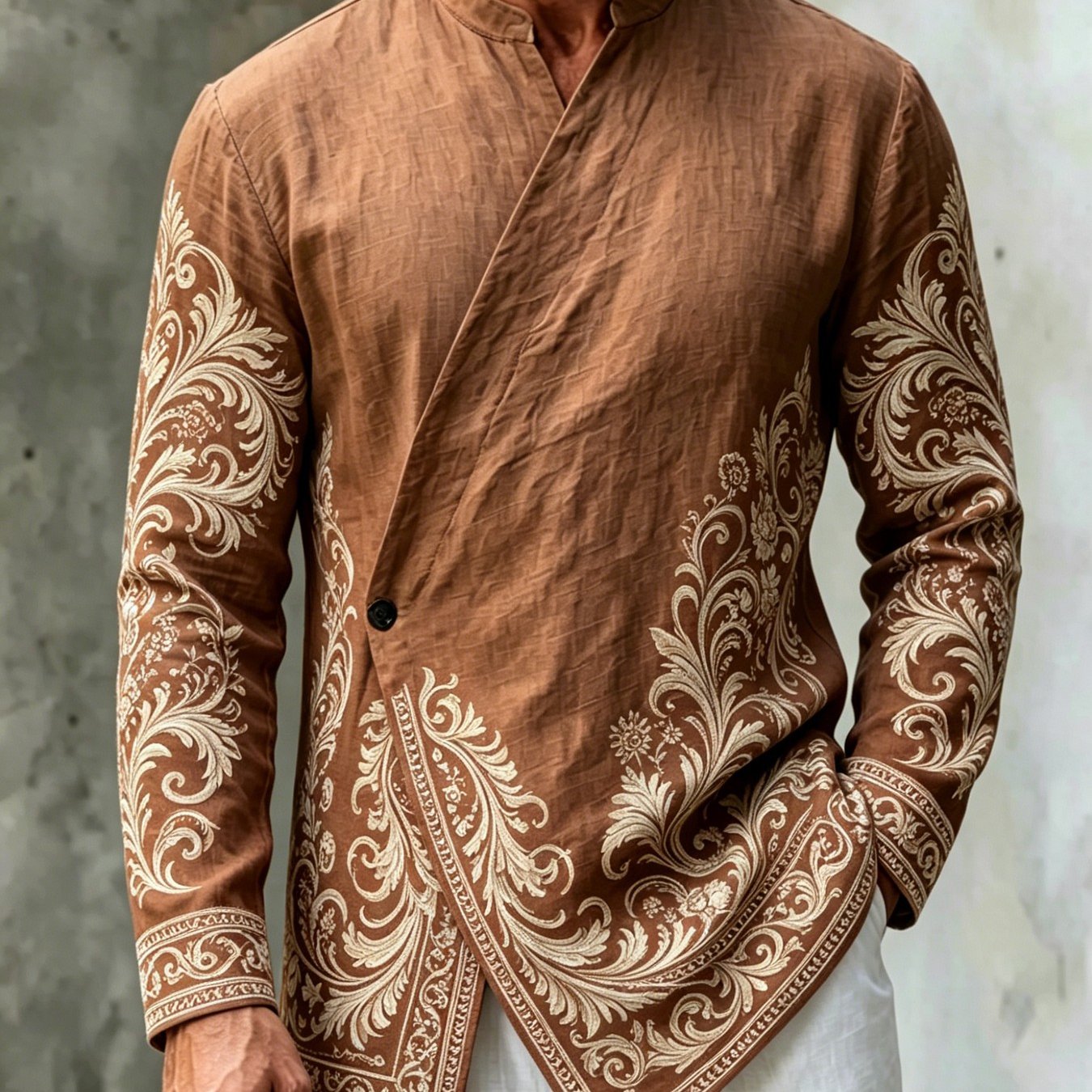 Image of Men's New Traditional Shirt, Casual Long-sleeve Shirt, Digital Geometric Print Design, Traditional Clothing Design, Fashionable Long-sleeve Shirt, , Suitable For Style Combinations As A Casual Top