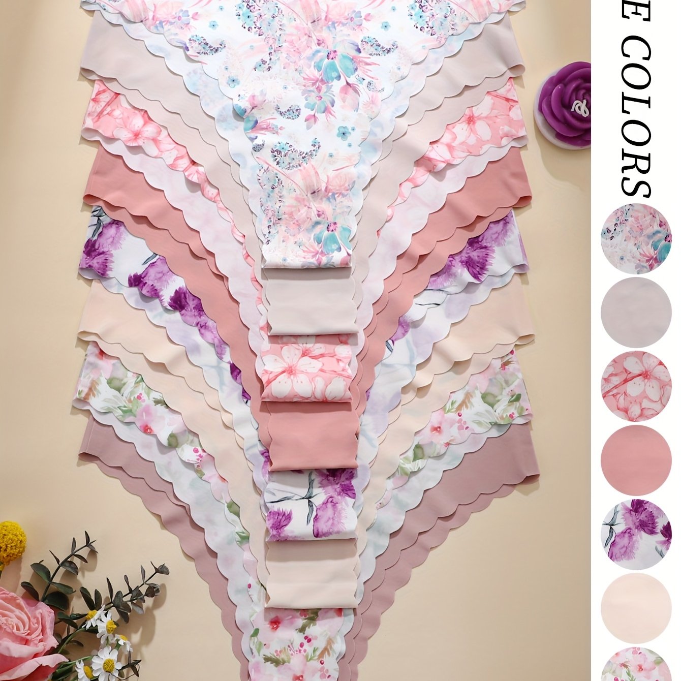 E-shop 8er-Pack - Damenunterwäsche mit Blumendruck, bequem, nahtlos, Dreieckslinienhose, V-Lift, Taillenbund, Wellensporn, Sport-Fitness-Dreieckshose
