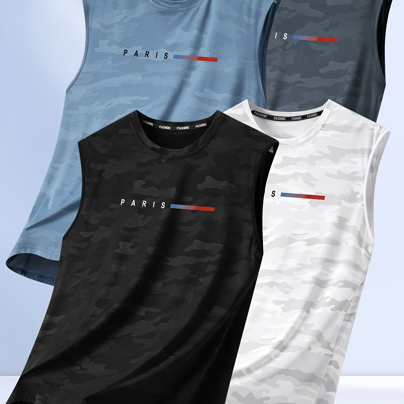 Image of 4-pc Men's Athletic Tank Tops, Summer Breathable Fabric Stretch Tank Top For Men, Fashion Print Sleeveless Sports Casual Vest, Suitable For Sports Fitness Wear, As Gift
