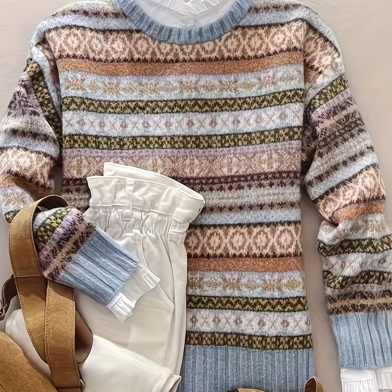Sq25051461 Women's Retro Floral Casual Sweater Without Lining