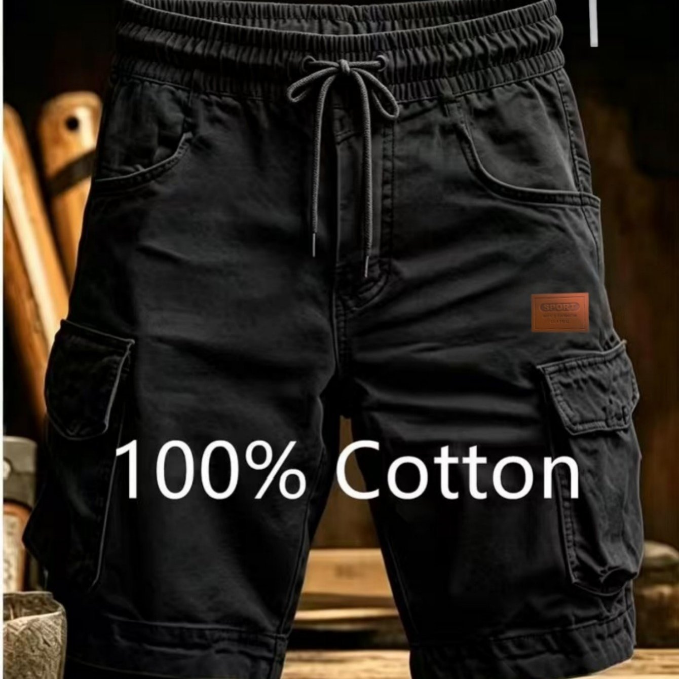 Men's Summer Cotton Practical Shorts Combo With Free Necklace, Classic Cargo Pocket Details