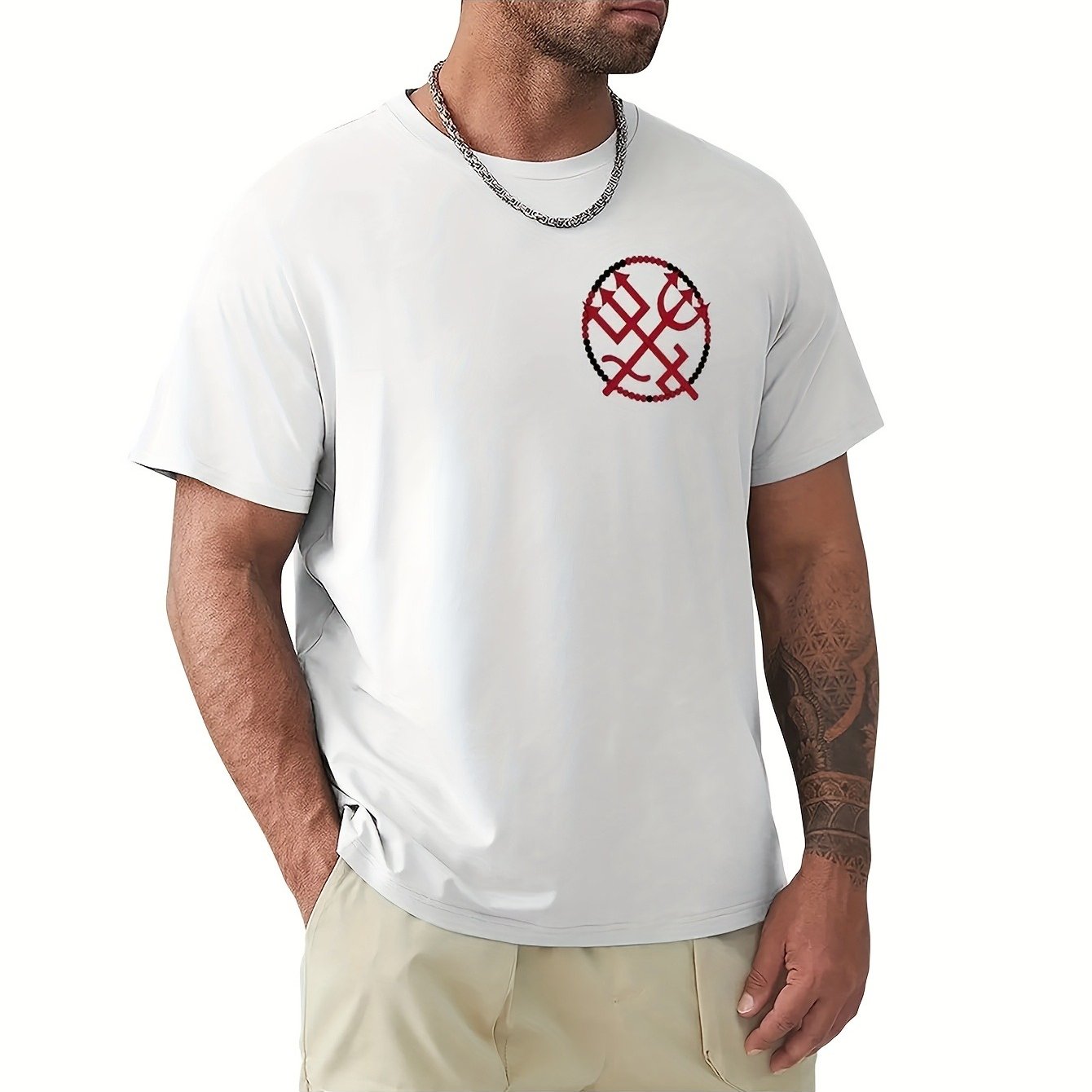 Exu & Men's Vintage Brazilian Cultural T-shirt - White Cotton Tee With Exu & Symbol Print, , Machine Washable, Afro-brazilian Heritage Design