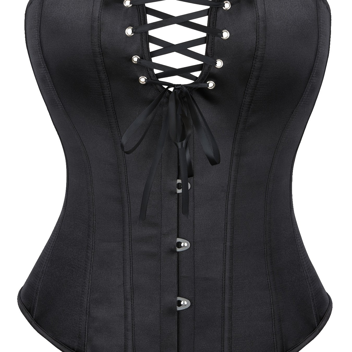 E-shop Trägerloses, elegantes Satin-Top für Damen mit taillierter Passform, klassisches schwarzes hochwertiges Rückengebundenes Korsett, stilvolles
