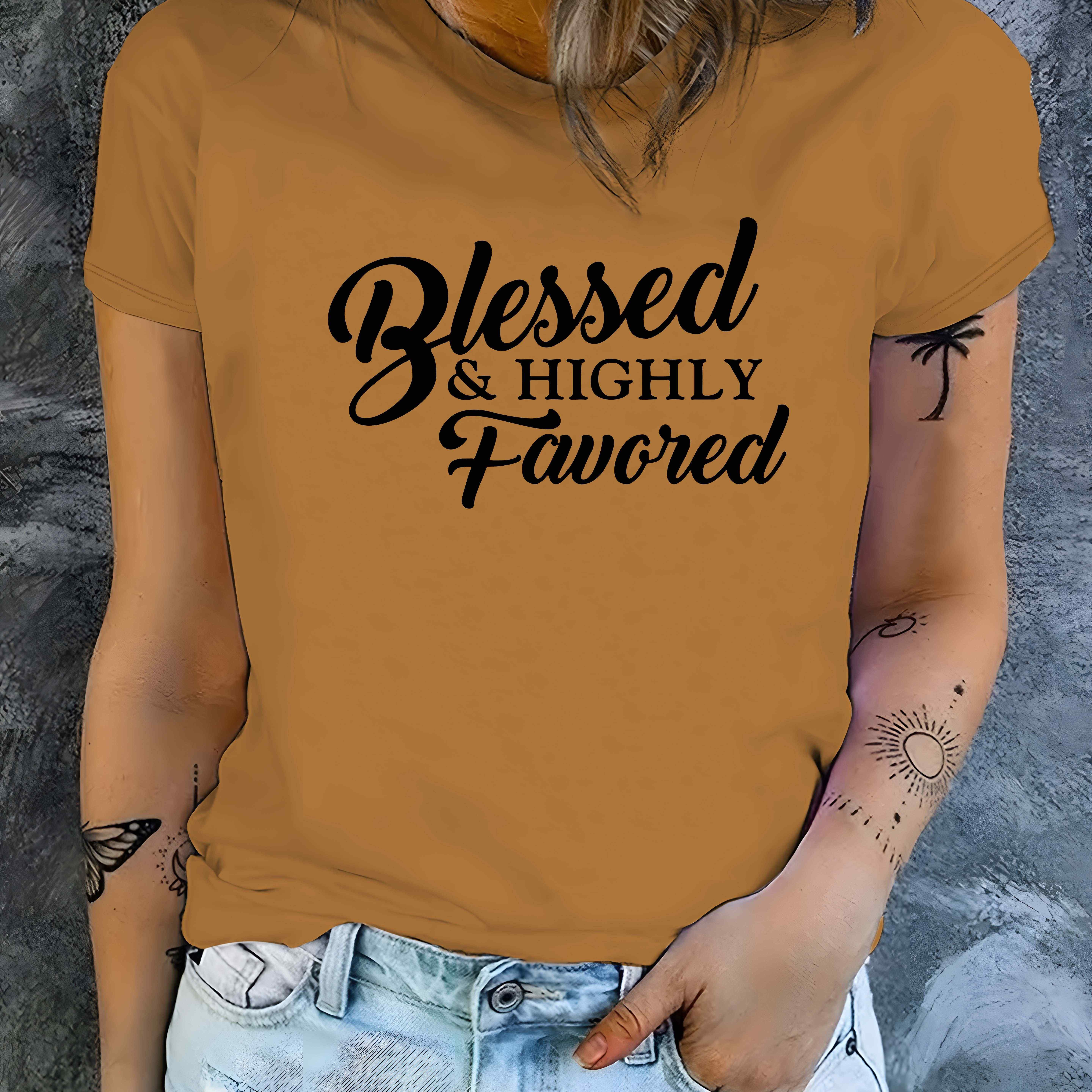 TEMU Women's T-shirt With Western Religious Element Text Print