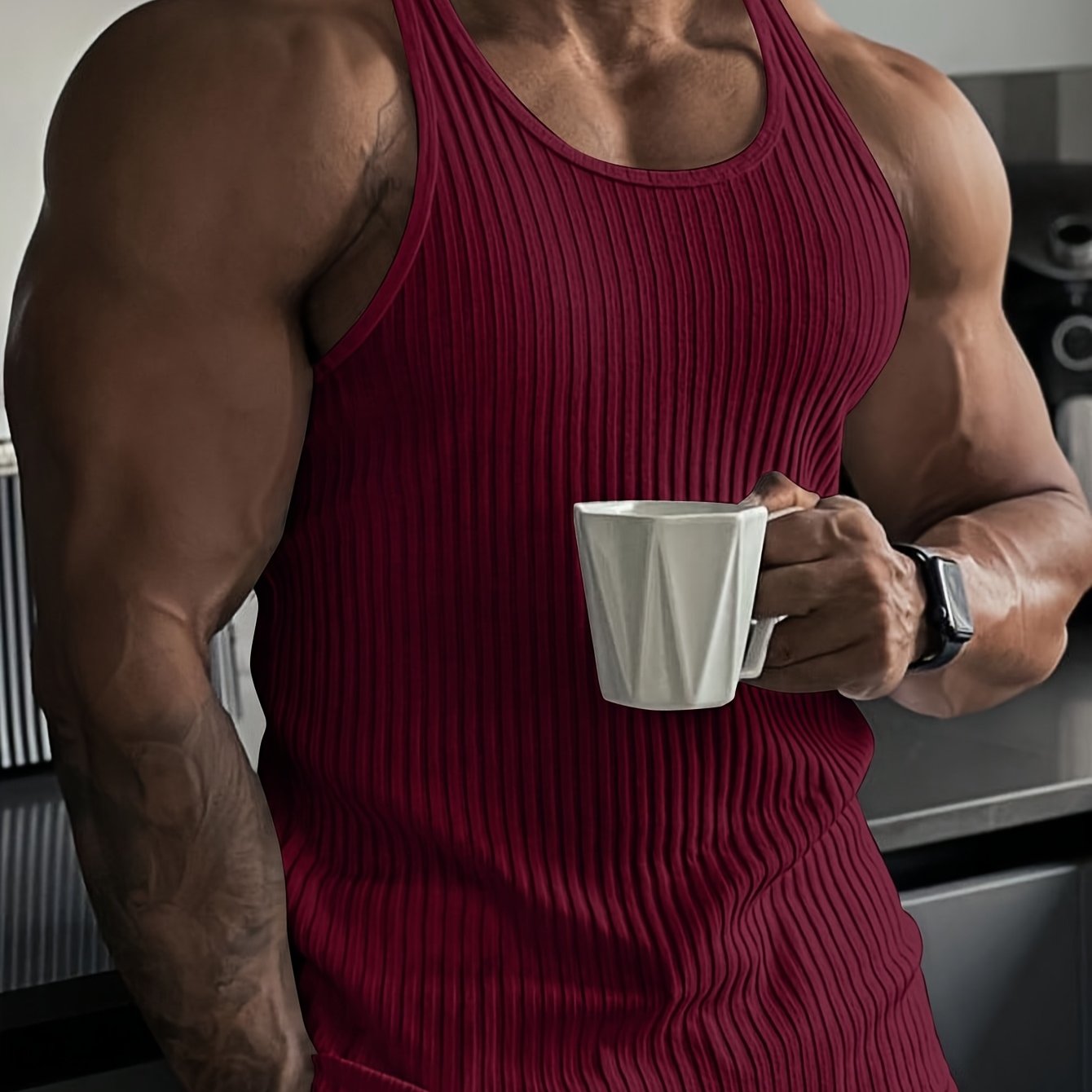 TEMU Camiseta sin de de color liso para hombre con cuello
