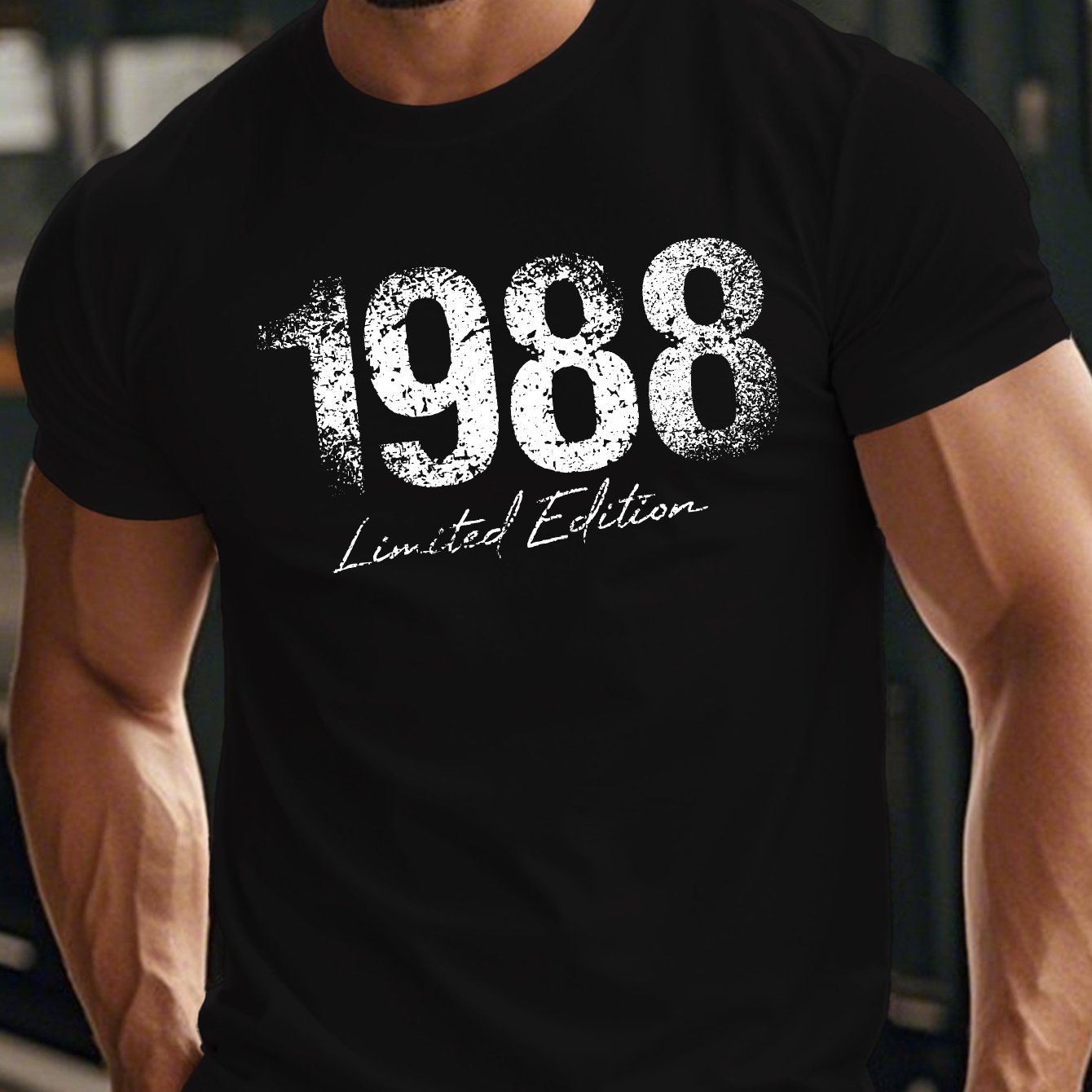 TEMU 1988 Edition Men's Short Sleeve T-shirt - 1988 Print Round Neck Casual Summer Top, Edition Numbered 1988 For Casual Attire & , Machine Washable