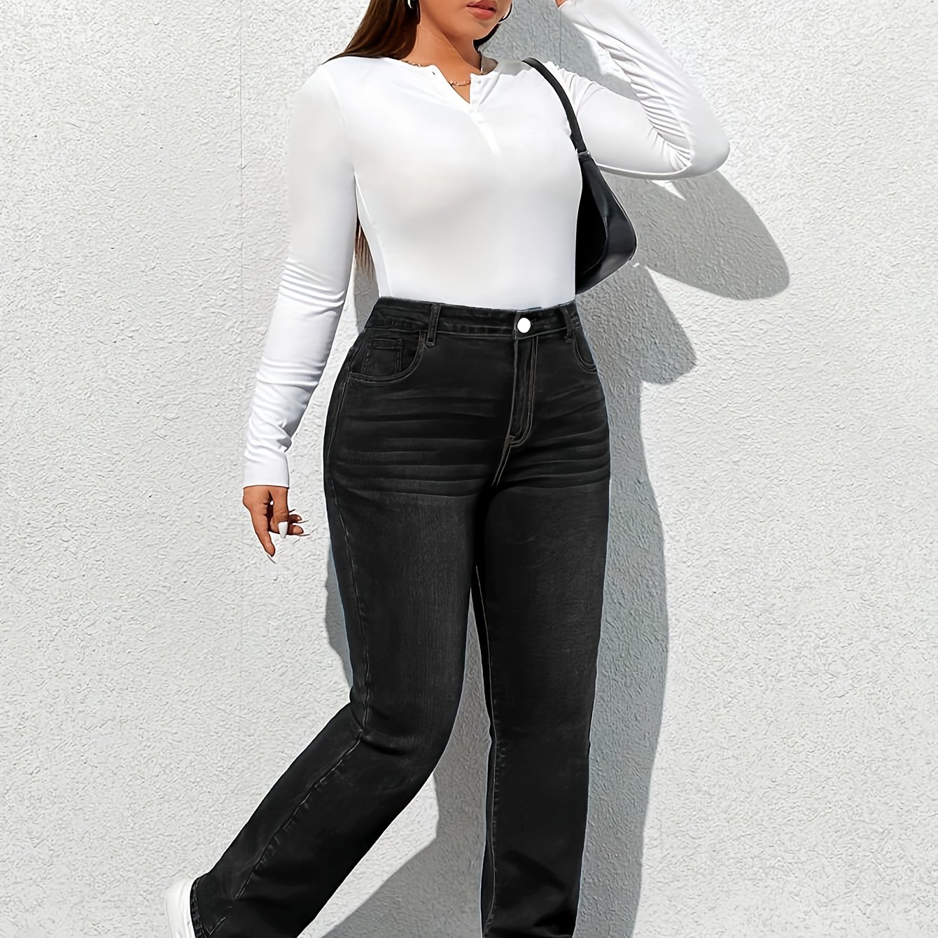 Image of Women's Straight-leg Jeans | Stretch Fabric Made Of Soft And Comfortable High-elastic, Trendy New Women's Jeans | Suitable For Casual Daily Wear, High-waisted , Appropriate For , Machine Washable