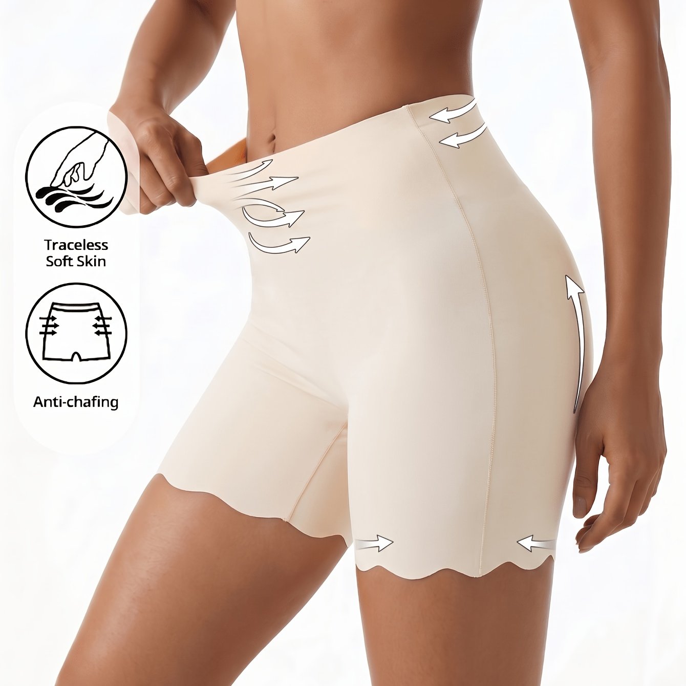 Image of 1pc High Waist Solid Color Seamless Boyshorts, Lightweight Breathable, Tummy Control Lifting, Anti-chafing Anti-exposure, , Casual Daily Underwear