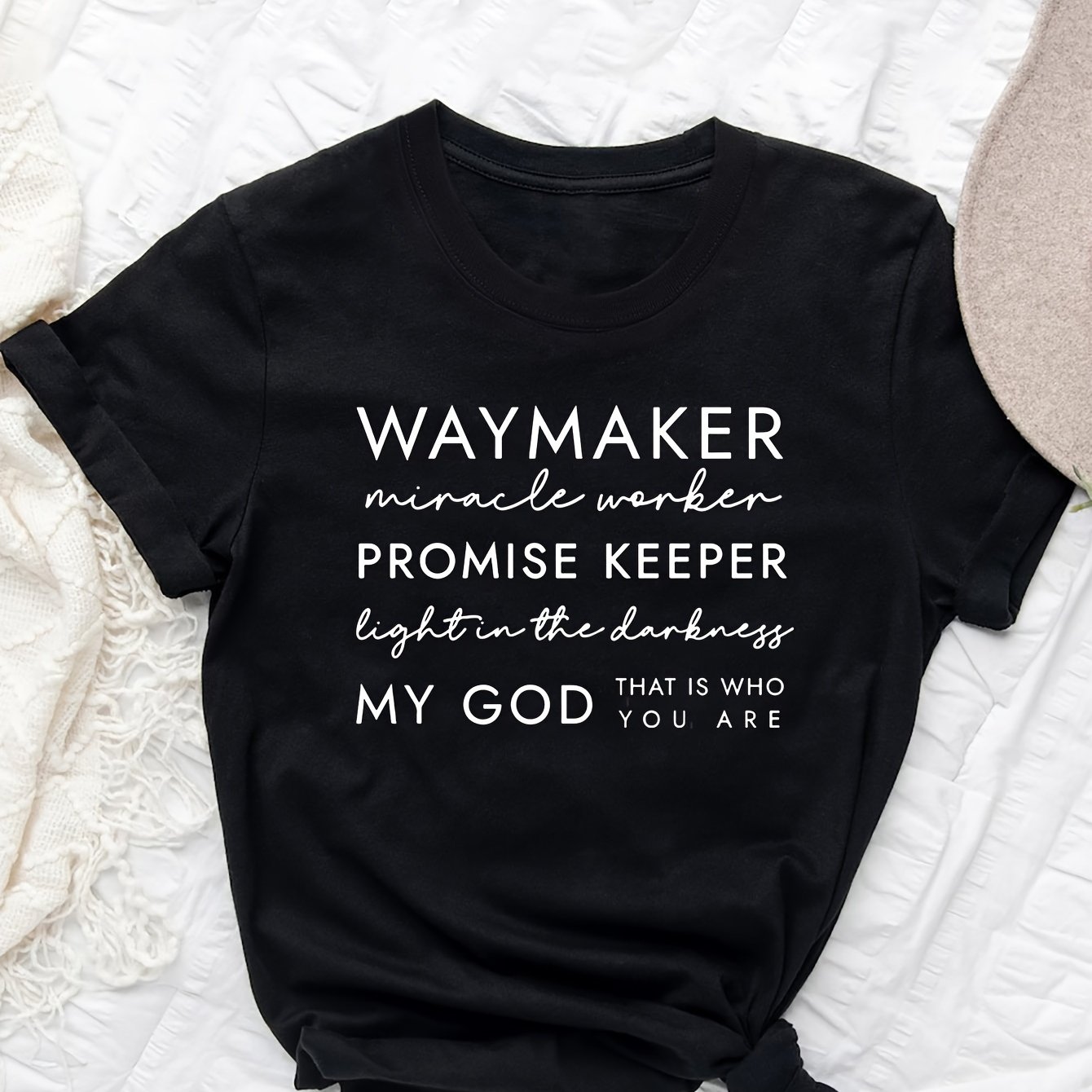 Image of Letter Print Short-sleeve T-shirt For Women, Waymaker