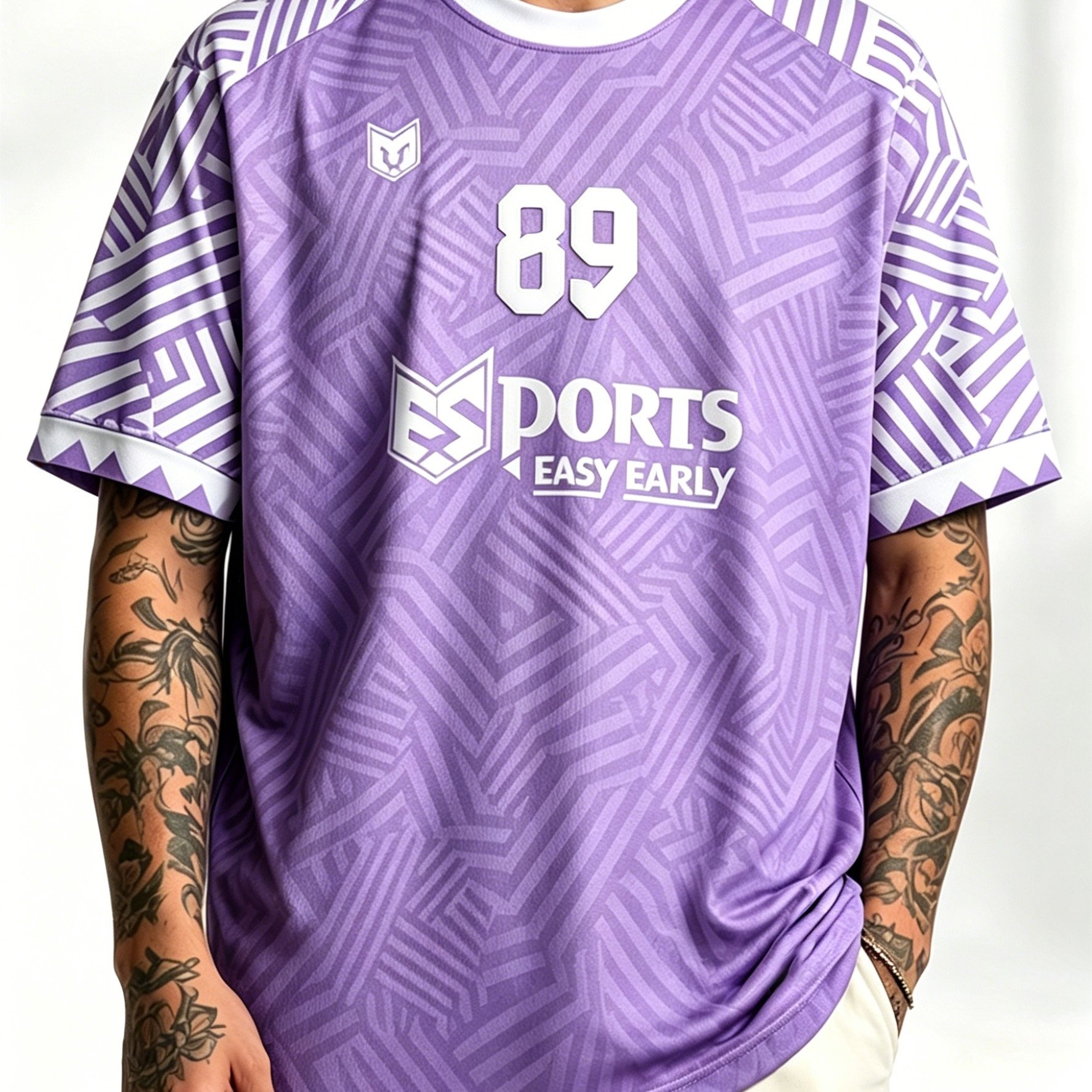 TEMU Plus Size Purple Print T-shirt - Esports Team Logo Design - Breathable Mesh Fabric Short Sleeves - Lightweight Summer Top, Suitable For European
