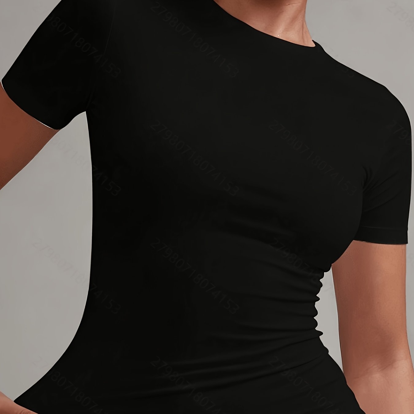 TEMU Short-sleeve Round-neck Solid-color Slim-fit Casual Women's T-shirt, Summer Style