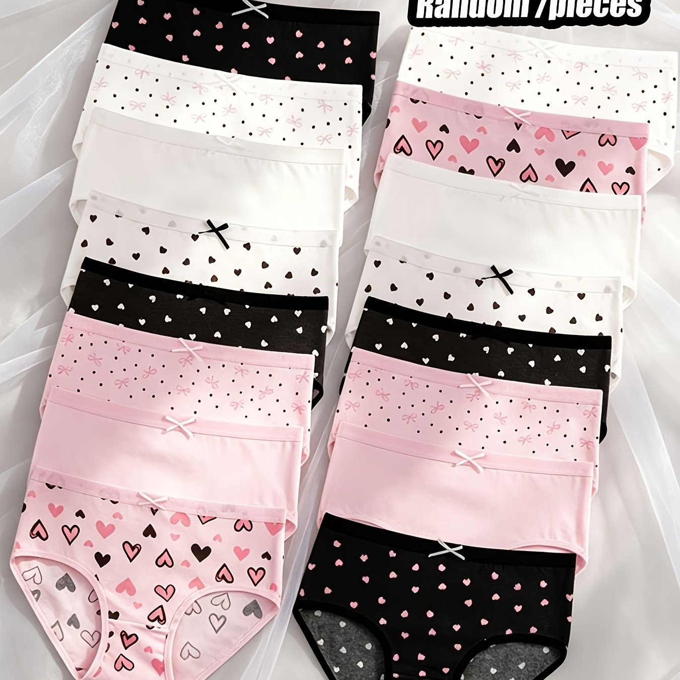 Image of Random 12pcs Pc Of Girls' Triangle Panties, Heart , Sweet , Breathable And Comfortable, Young Girls' Underwear Set