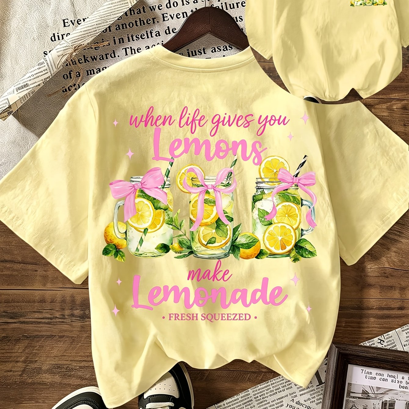 TEMU Life Gave Me Lemons But My Makes Lemonade Graphic T Shirt Summer Clothes For Women, Women's Casual Round Neck Short Sleeve T-shirt