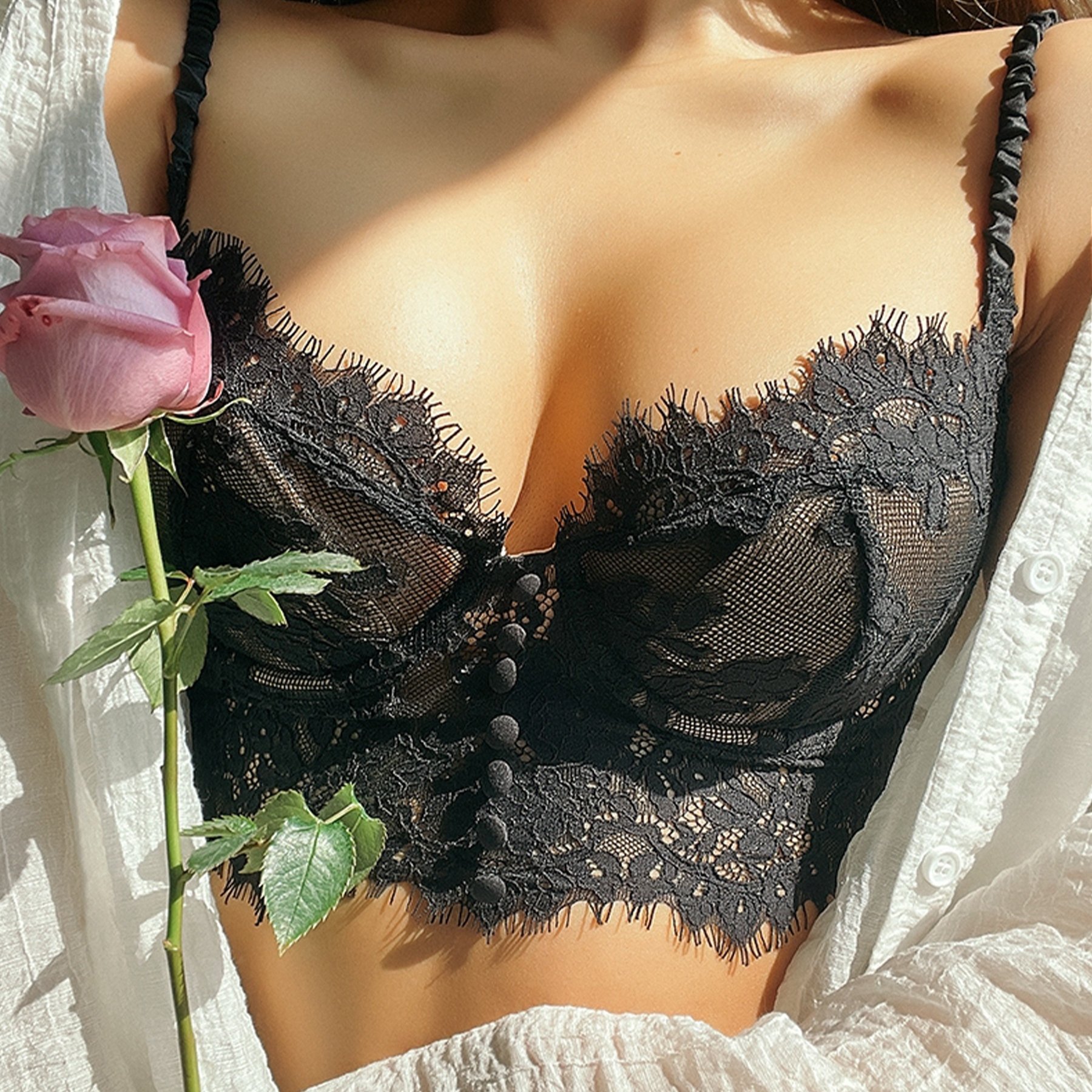 French Sexy Women Vest Half Cup Thin Lace Small Breasts Push UP