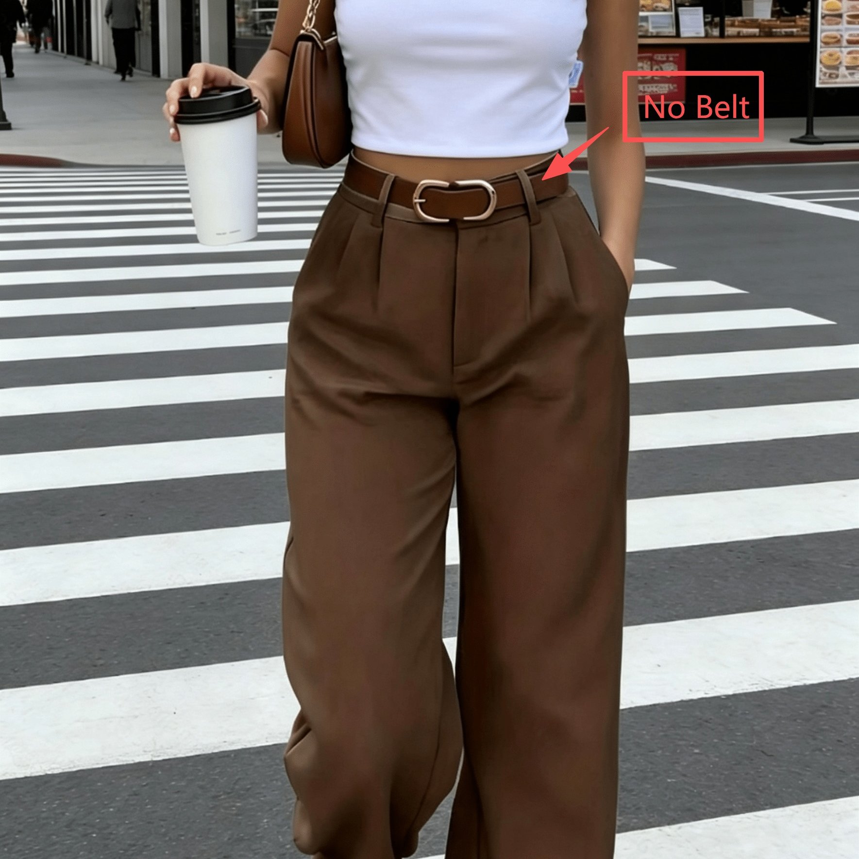 TEMU Retro High-waist Loose Trousers, Women's Casual Commuter Daily Wear, Side-pocket Natural Solid Color Straight Long Pants, Spring Summer Autumn (