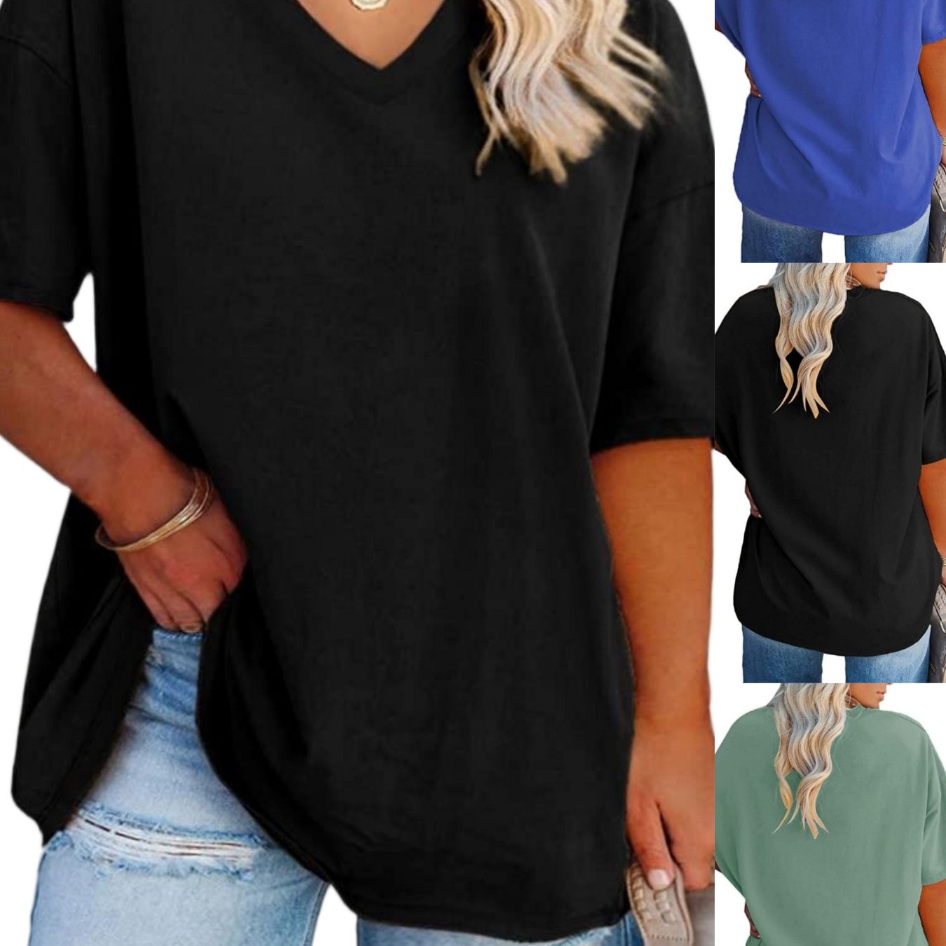 Plus Size, Women's Daily Summer Plus Size V Neck T Shirts Half Sleeve Tees Casual Loose Fit Tunic Tops