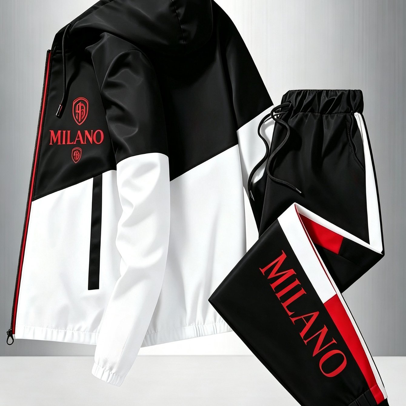 Image of Two-piece Set! 2026 New Casual And Stylish Sporty Hooded Jacket And Sweatpants Set | Suitable For Men And Women, Fashionable And Versatile, Suitable For Occasions, Geometric-patterned, Stretch Fabric