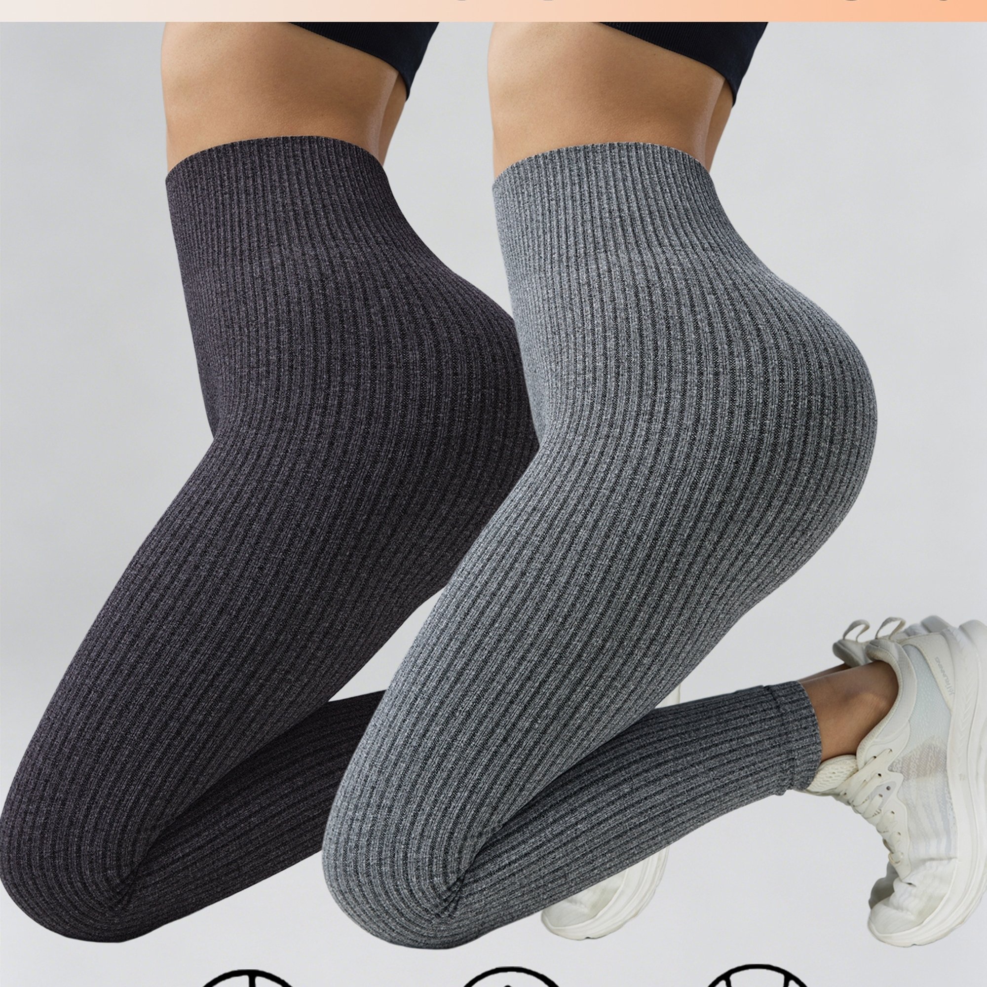 TEMU Lot de 2 leggings de sport taille haute pour femme (225g) - Pantalons de yoga , couture et côtelés pour /hiver, idéaux pour , le vélo et les
