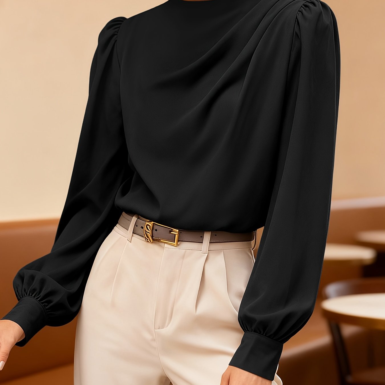 TEMU Extended New Style Fashion Women's Clothing Comfortable And Slim Solid Color Small Collar Pleated Design Elegant Style Women's Shirt