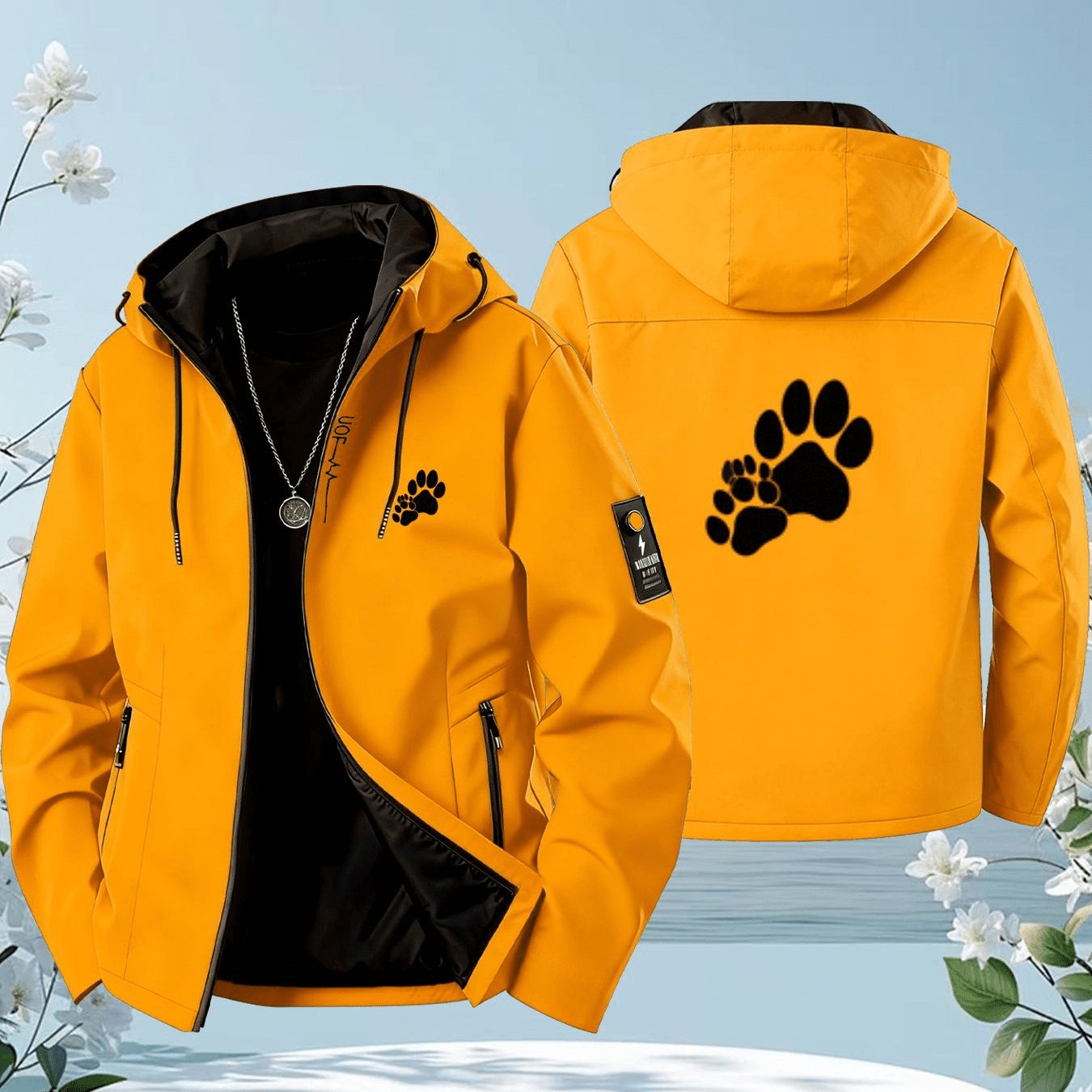 Image of Unisex Hooded Zip-up Jacket With Paw Print Logo And - Y Smooth Material, Style, Suitable For Men And Women- An Ideal Gift For On Birthdays And Anniversaries, Autumn Layers