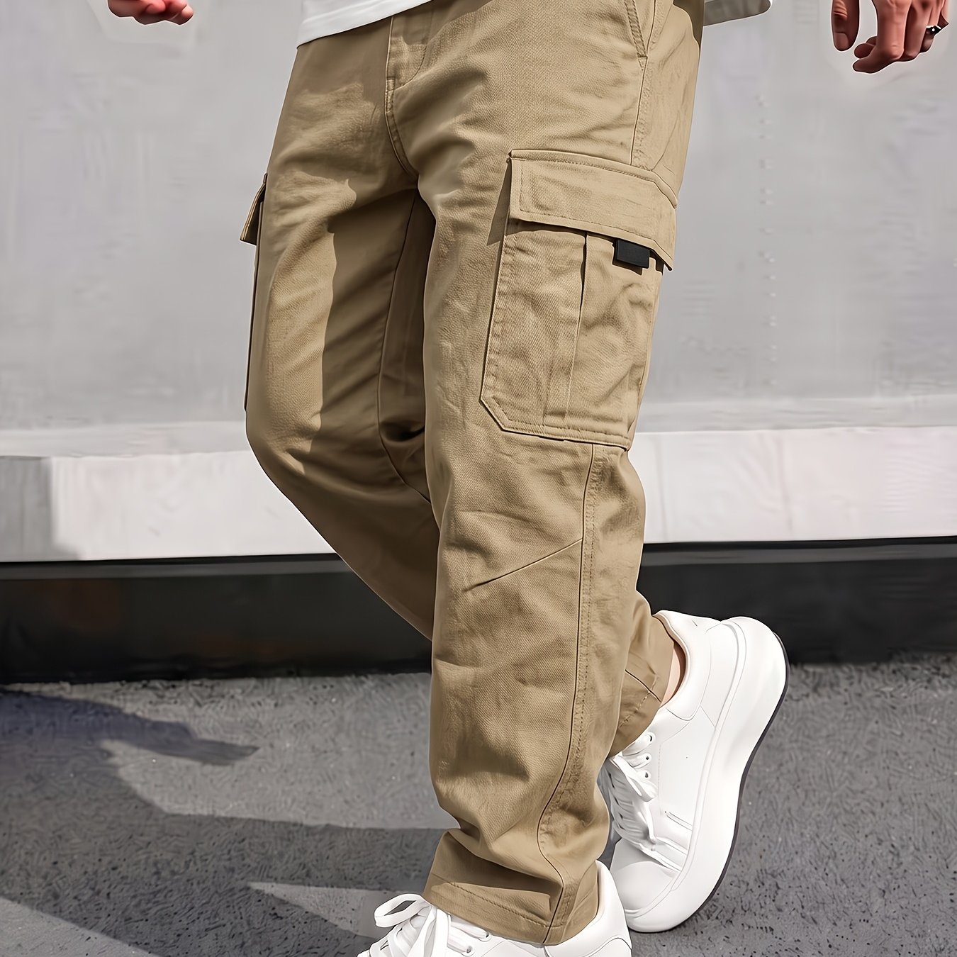 TEMU Men's Outdoor Multi-pocket Straight Cargo Casual Trousers, 3d Large Capacity Pockets, Wear-resistant And Breathable, Loose Fit, Easy And