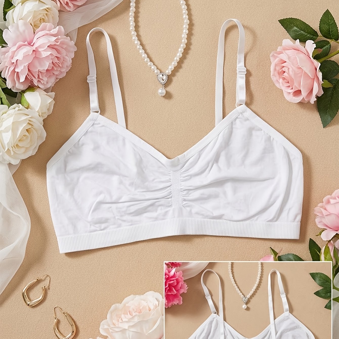 TEMU 1-pack Women's Wire-free Seamless Bra With Adjustable Straps, Made From High-quality Fabric. The Wire- Breaks Traditional Constraints, Allowing
