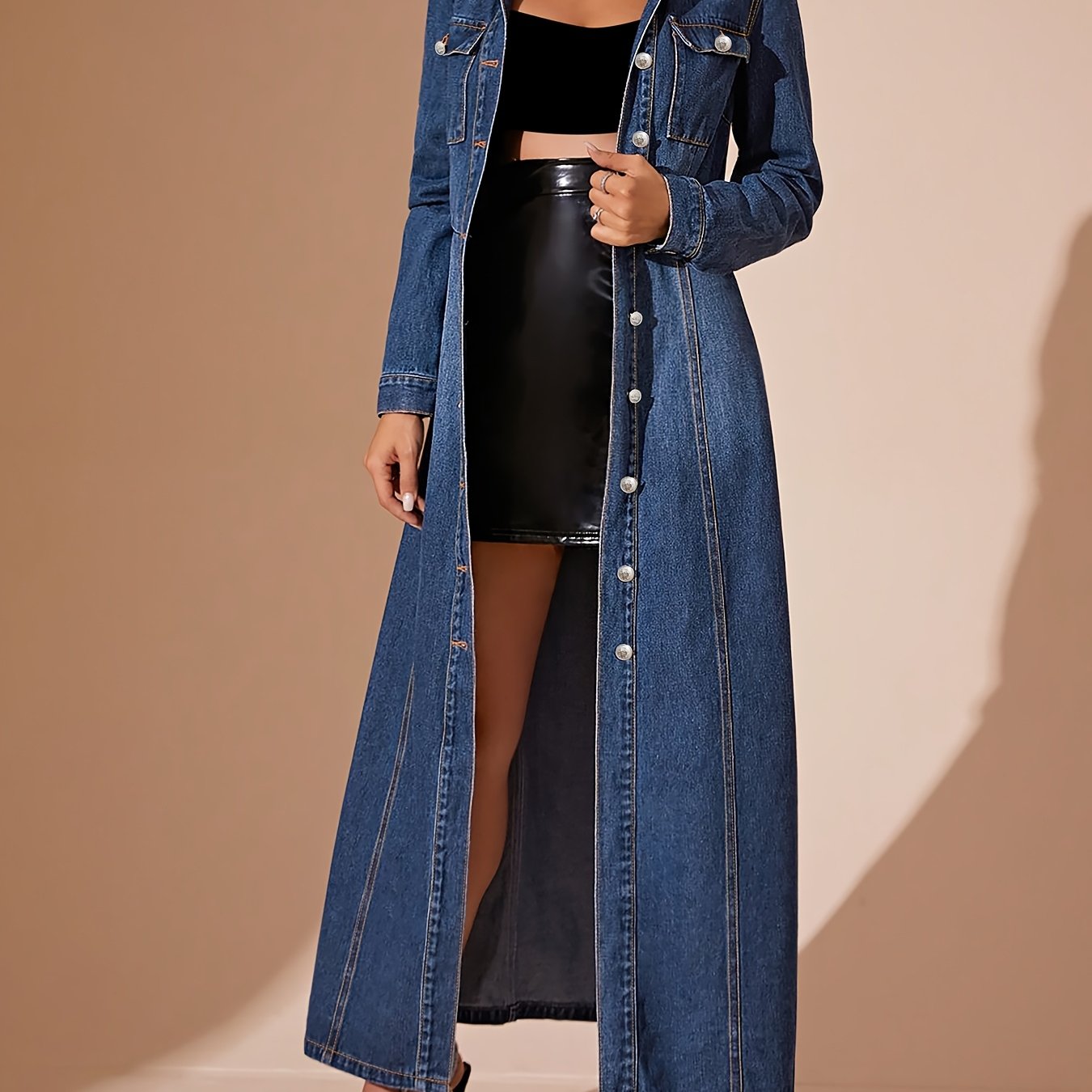 218618 Women's Denim Jacket Long Sleeve Dress, Belt Not Included