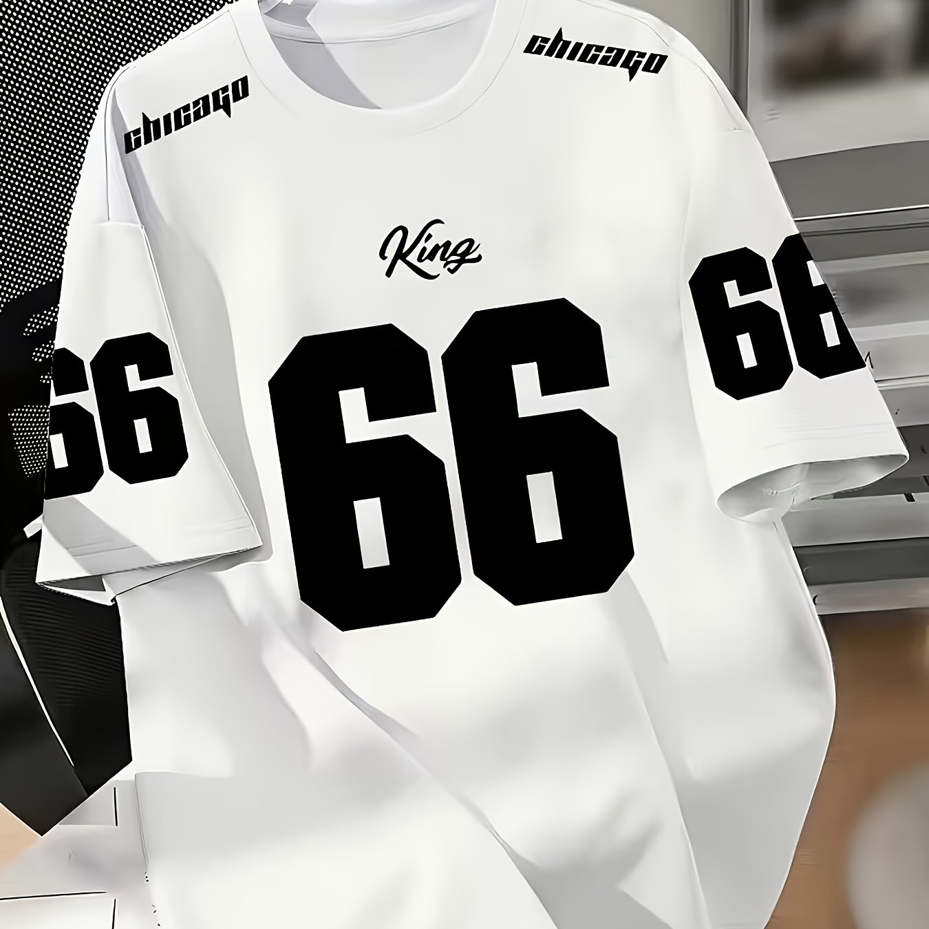 TEMU T-shirt respirant imprimé numéro 66, haut décontracté à manches courtes pour hommes