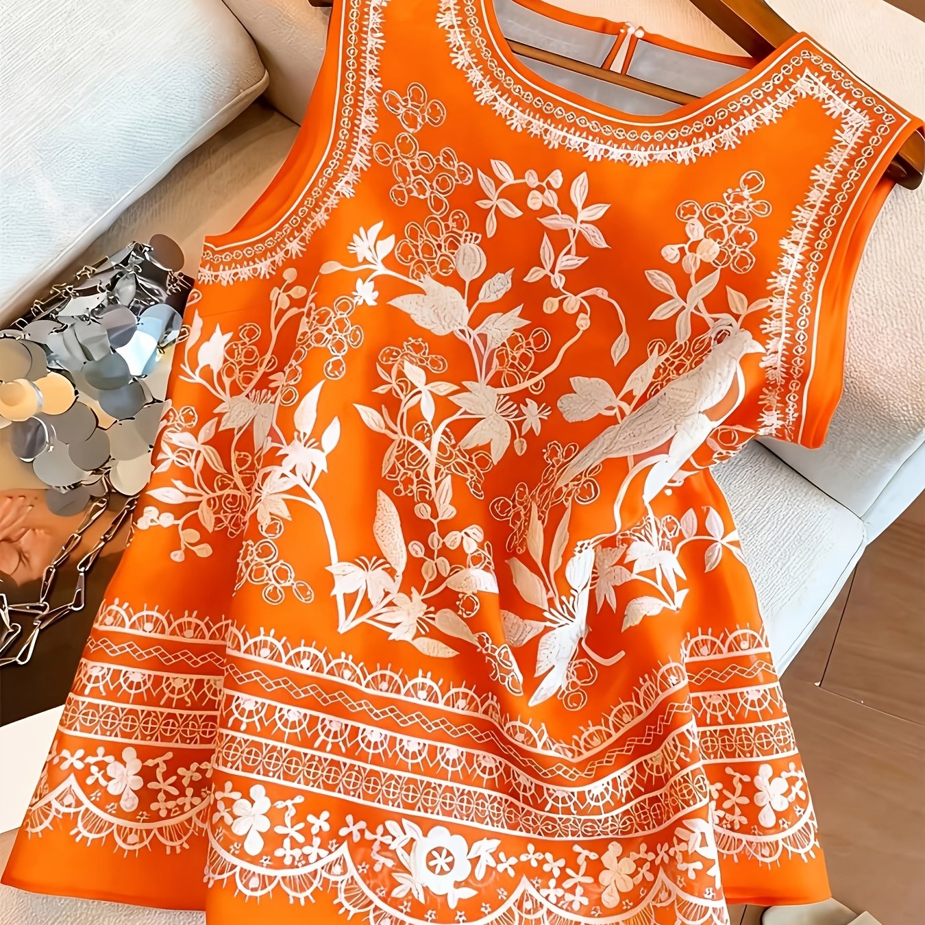 TEMU Spring Summer Round Neck Sleeveless Vest Women's Floral Print Loose Outerwear Versatile Top