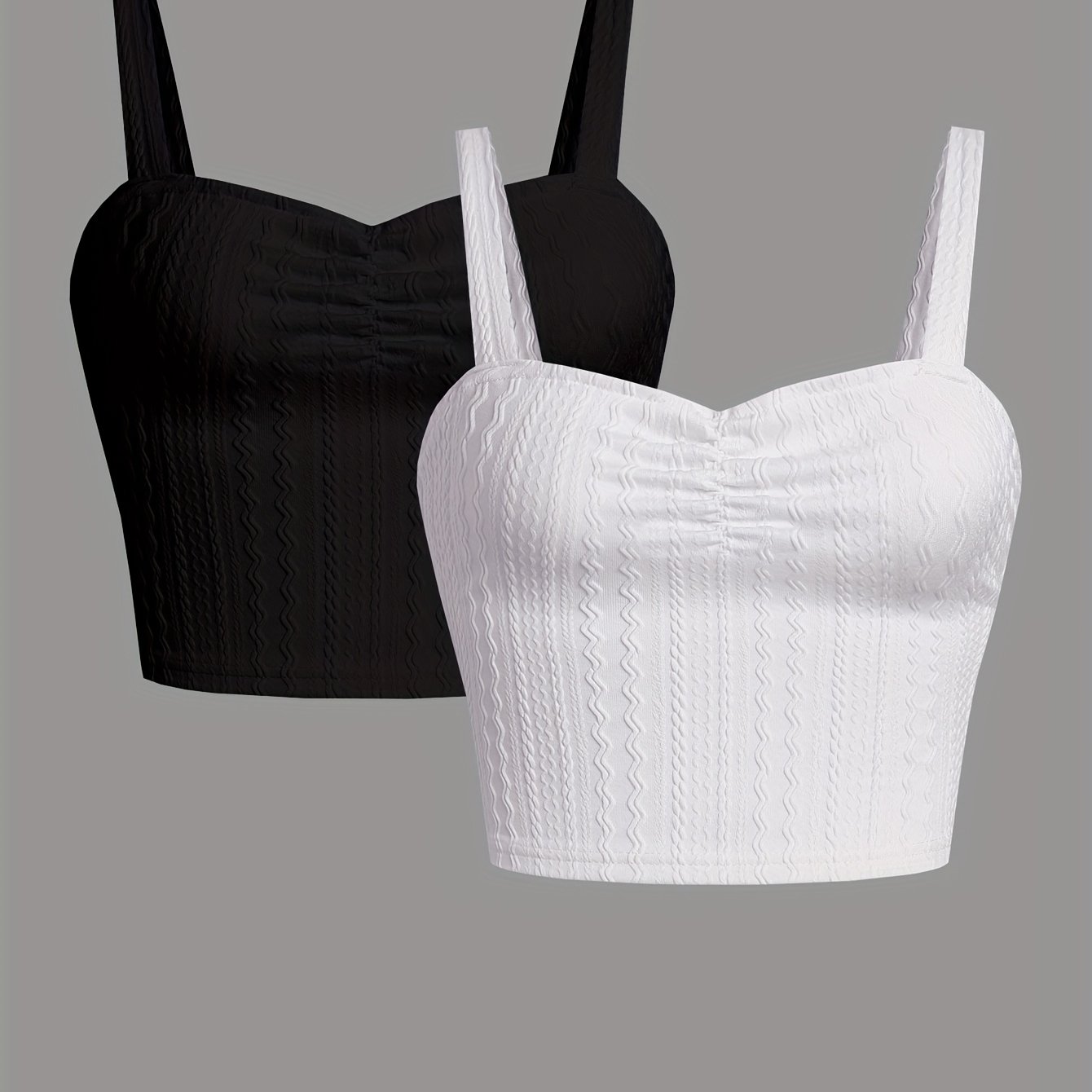 Two-pack Teen Girl Elegant Pleated Knit Camisole Top - V-neck, Textured Sleeveless Summer Shirt With Stretch Fabric