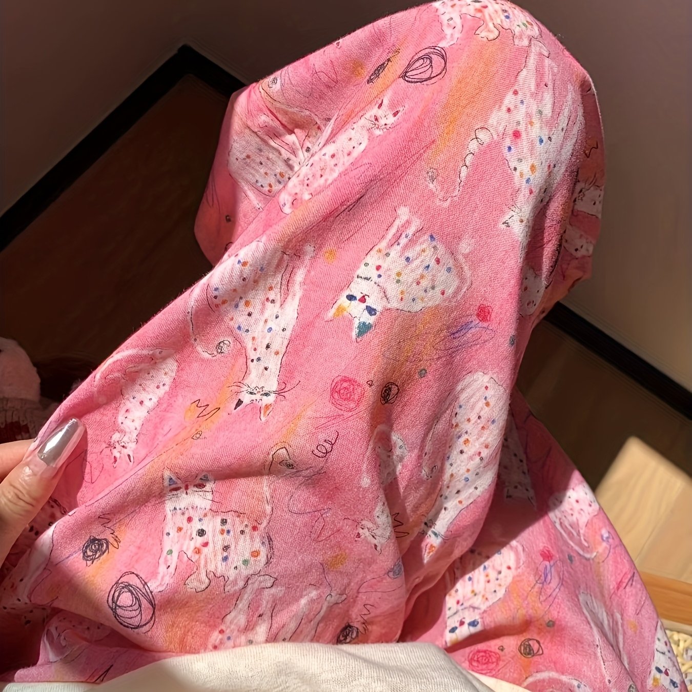 Image of Graffiti Polka Dot Cat Cat, Cute Loose Comfortable Wide-leg Pants, Wide-leg Pants - High-waisted, Loose Fit Ll256
