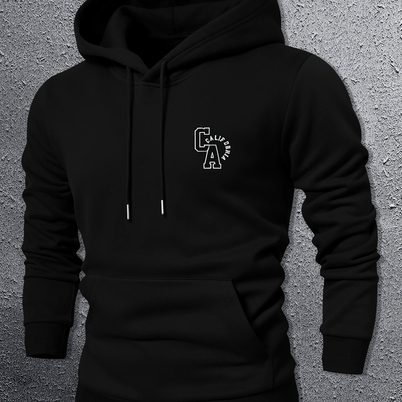 Image of Men's Slim-fit Geometric Print Hoodie Casual Pullover With Kangaroo Pocket & Logo-like Hot Transfer Print, Black, Stretch, Regular Fit, Fall Winter Season, Perfect For Parties
